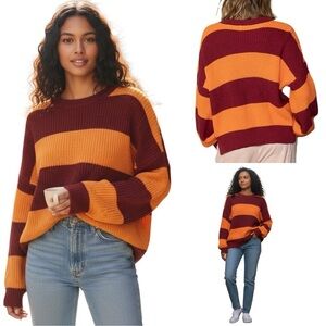 POL Striped Orange & Red Sporty Pullover Knit Sweater Sz S,M or L New w/ Tags